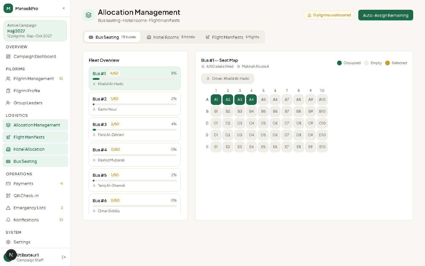 ManasikPro bus and hotel allocation
